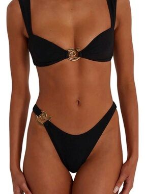 Never Worn Black Two-Piece Swim Bikini with Gold Accent